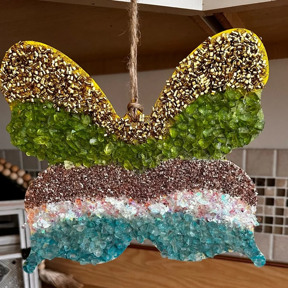 Hand Crafted multi color Beaded wooden hanging Butterfly